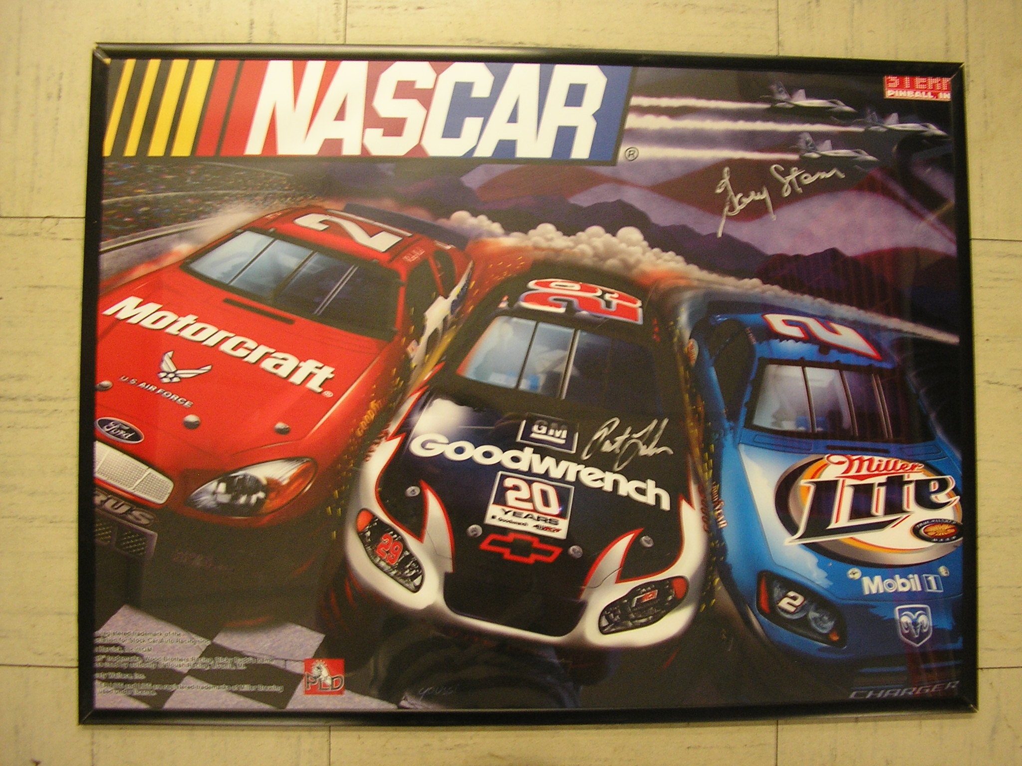 Nascar Pinball Machine Game Translite Backbox Artwork Framed & Signed
